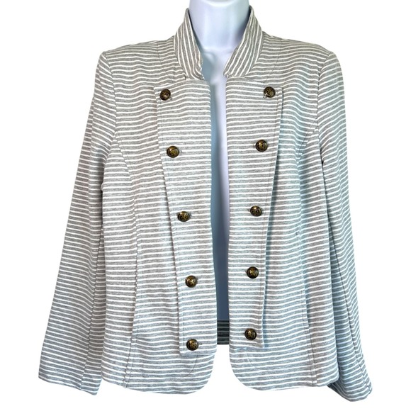 Tommy Hilfiger Jackets & Blazers - Tommy Hilfiger Womens Knit Military‎ Blazer Jacket Gray White Size Large Preppy